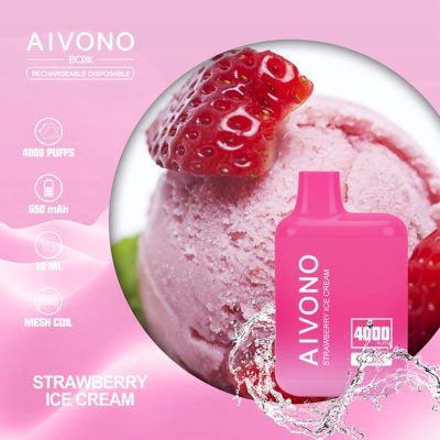 پاد یکبار مصرف بستنی توت فرنگی آیوونو 600 پاف | AIVONO BOXX 4000 PUFFS STRAWBERRY ICE CREAM